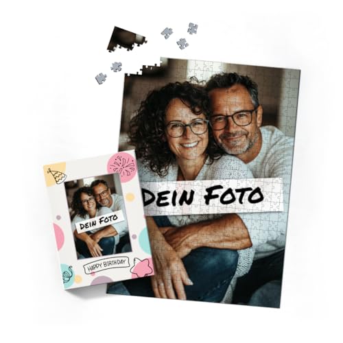 Fotopuzzle mit eigenem Bild - Puzzle selbst gestalten 500 Teile Hochformat - Schachtel Happy Birthday - Puzzle mit Foto personalisiert - Geschenk Geburtstag Happy Birthday 500 Teile Hoch von fotobar