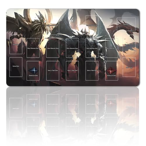 Brettspiel TCG Spielmatten + Wasserdicht Bag + with Card Zones,YGO Card Game Table Mat Größe 60X35CM Kompatibel Mit Trading Card Game Mat (YGO-23 with Zone) von four leaves