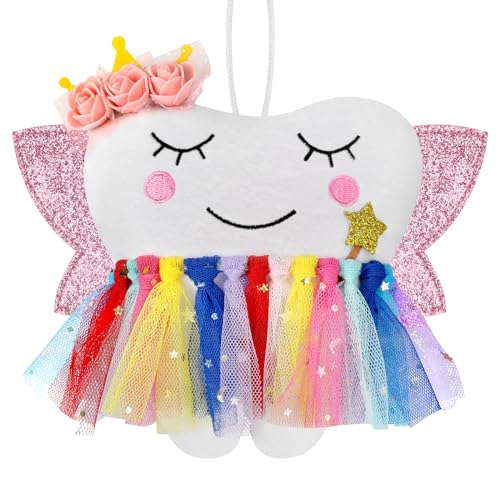 free-space Zahnfee-Puppenstickerei mit Tasche, glänzende Flügel, Kristallsamt, Zahnfee-Andenken, Jungen- und Mädchengeschenke (Colorful) von free-space