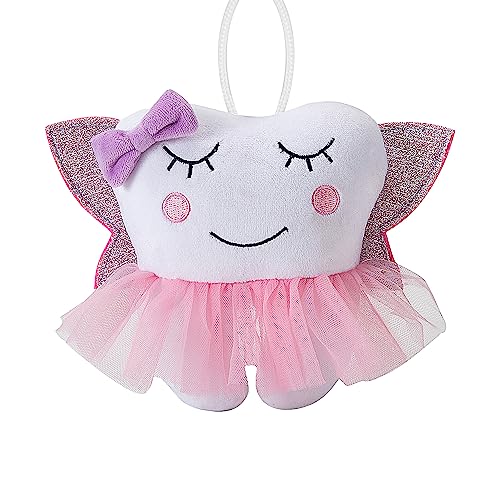 free-space Zahnfee-Puppenstickerei mit Tasche, glänzende Flügel, Kristallsamt, Zahnfee-Andenken, Jungen- und Mädchengeschenke (Pink) von free-space
