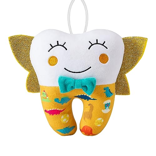 free-space Zahnfee-Puppenstickerei mit Tasche, glänzende Flügel, Kristallsamt, Zahnfee-Andenken, Jungen- und Mädchengeschenke (Yellow) von free-space