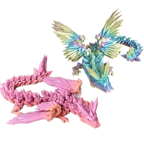 2 Pcs Kristall Drachen Figur Dekor, 3D Gedruckter Drache Beweglich Drache, 3D Drache, 3D Drachen, 3D Gedruckter Drache, Mysterious Moving Dragon Toy, Sammlerspielzeug Geschenk von fufupaw