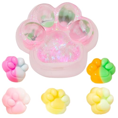 6 Stück Cat Paw Squishy, 7x6x2.5 cm Erdbeer-Katzenpfote, Zufällig Farbige 4cm Mini-Katzenpfoten Squishies, Taba Squishy Paw zum Stressabbau, Squeeze Pfote Toy für Erwachsene und Kinder (Multifarben) von fufupaw