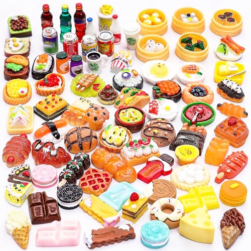 60 Stücke Mini Essen, Mini Lebensmittelspielzeug für Kinder, Mini Food, Zufälligen 45 Stücke Essen und 15 Stücke Trinkflaschen Niedlichen DIY-Lebensmittelspiel, Küchenspielzeug Set Geburtstagsgeschenk von fufupaw