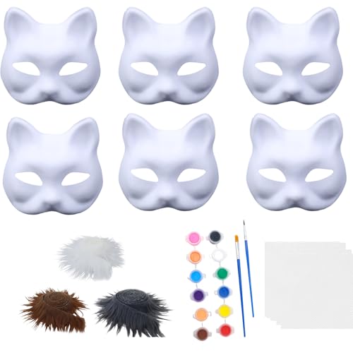 6 Stück Katzenmaske DIY Set mit 3 Rollen Kunstfell, 12 Farben und 2 Pinseln, Katzen Maske, Furry Mask, Cat Mask für Halloween, Karneval und kreative Projekte, Gute Wahl für Geschenke 6 Stück Katzenmaske DIY Set mit 3 Rollen Kunstfell, 12 Farben und 2 Pinseln, Katzen Maske, Furry Mask, Cat Mask für Halloween, Karneval und kreative Projekte, Gute Wahl für Geschenke von fufupaw