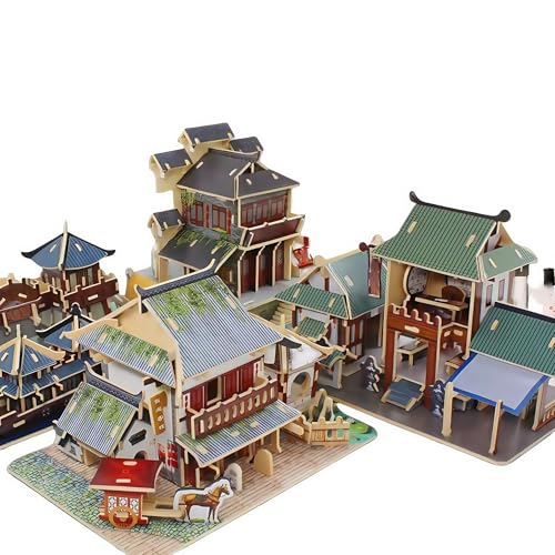 3D Puzzle Modellbau Bausatz aus HolzAntike chinesische Stadtgebäude Holzpuzzle Erwachsene - DIY Spielzeug, Laser Cut Hobby, Dekoration für Erwachsene(K) von fukixuz