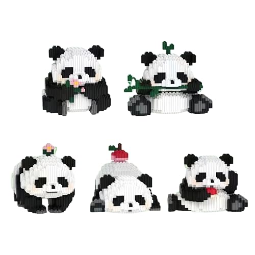 fukixuz Panda Mini Bausteine Set Mini Tiere Bausteine Set,Einer ist etwa 6 cm groß und das Set enthält 5 Pandas, Geschenk für Erwachsene ab 14 Jahren,für Heimdekoration, Ideen Geschenk von fukixuz