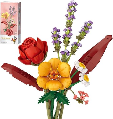 fun4kid Mini Bricks Blumenstrauß Bausatz Sets, künstliche Blumen Bausteine Set für Erwachsene, Dekoration Zuhause, 547 Teile kreative botanische Sammlung für Mädchen im Alter von 8–12 Jahren (4603) von fun4kid