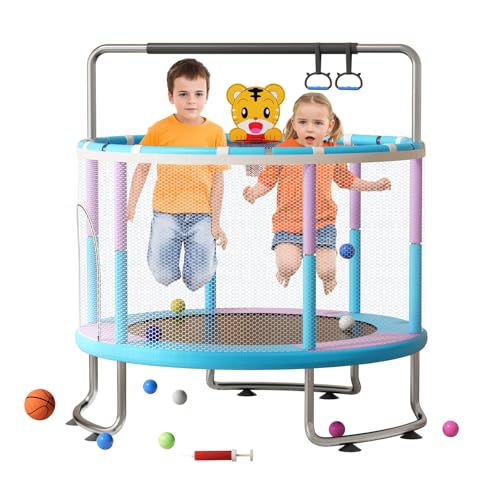 funrautz Kinder-Trampolin für den Innenbereich, verstellbares Baby-Kleinkind-Trampolin mit Schaukel, Basketballkorb, Sandsack, Bällen – maximale Belastung 200 kg, Mini-Trampolin mit Sicherheitsnetz, von funrautz