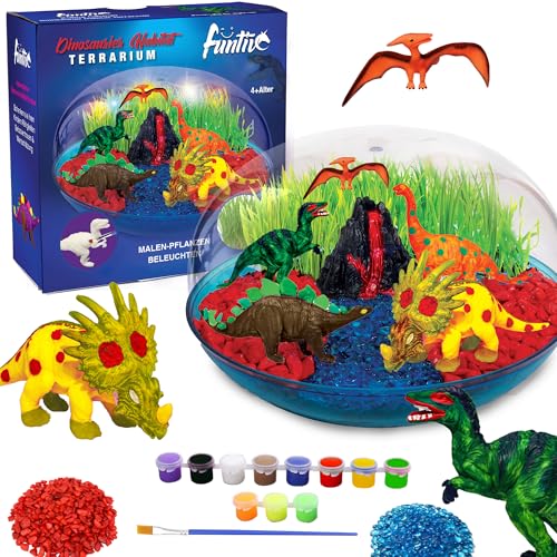 Dinosaurier-Terrarium-Set für Kinder mit bemalbaren Figuren, Bastelsets für Mädchen, Jungen, Geburtstagsgeschenk, Ostergeschenk, Dinosaurier-Spielzeug für Kinder 4 5 6 7 8 9+ von funtive