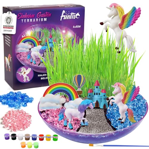 Einhorn Terrarium-Set für Kinder mit bemalbaren Figuren, Bastelsets für Mädchen, Jungen, Geburtstagsgeschenk, Ostergeschenk, Dinosaurier-Spielzeug für Kinder 4 5 6 7 8 9+ (Unicorn) von funtive