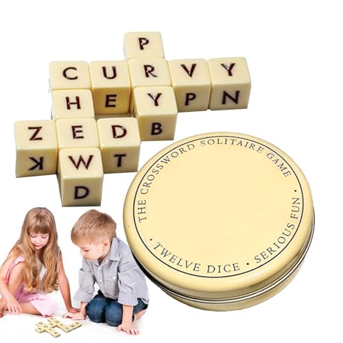 Solitaire-Würfelspiel Für Kreuzworträtsel – Lustiges Wortkombinationsspiel, Tragbares Scrab-ble-Spiel Mit 12 Würfeln, Präzise Gravierte Buchstabensteine aus Acryl, Für Den Familienspieleabend von gafdu