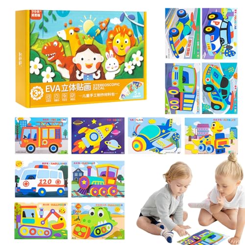 galeyyu Cartoon-Eva-Aufkleberspielzeug, 3D-Eva-Schaumaufkleber | 12-teiliges Aufkleber-Set für Kleinkinder - Handgefertigtes dreidimensionales Puzzlespiel-Lernspielzeug mit reichhaltigen Mustern für von galeyyu