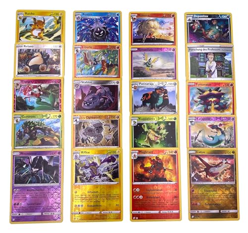 Pokemon Karten - 20 Verschiedene Pokemon Reverse Holo Karten | inklusive seltenen Rare Reverse Holo Karten - Deutsch von geco