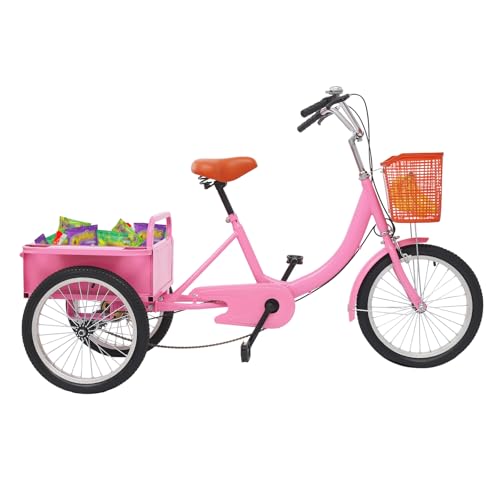 18'' Dreirad,3 Rad Fahrrad mit Korb Erwachsene Dreirad-Anfänger,Mode Designten,3 Räder mit Einkaufskorb Tricycle für Männer, Frauen, ältere Menschen (Rosa) von gegeweeret