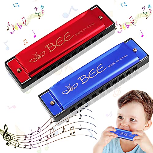 2 Stück Mundharmonika, Mundharmonika für Kinder, 10-Loch diatonische Harmonika, Mundharmonika C-Dur Major Blues Harmonika, Kinder Mundharmonika Spielzeug, für Anfänger (Blau und rot) von geneic