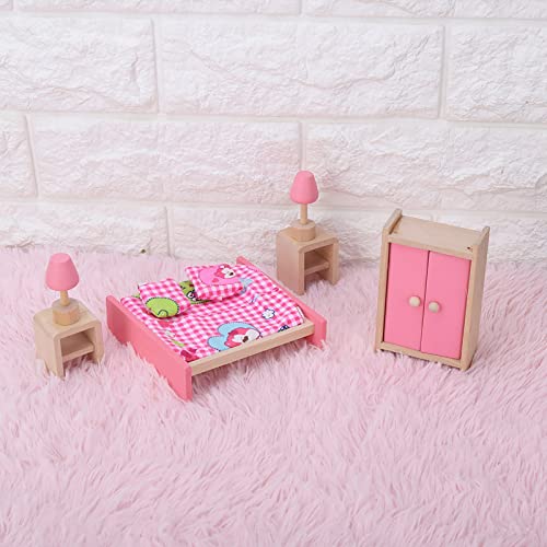 Mini Lebensechte Simulation Holzmöbel-Set für 1:12 Puppenhaus-Zubehör (Schlafzimmer für Erwachsene) von generic