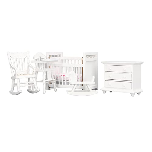 Puppenhausmöbel-Set im Maßstab 1:12 mit Miniatur Babybett, Schaukelpferdstuhl, Schrank für Puppenhausdekoration und Zubehör von generic