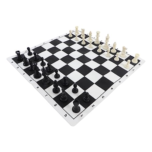 Schachfiguren-Set, PS-Kunststoff, 32 Schachfiguren mit PU-Schachbrett und Aufbewahrungstasche Internationales Schachspiel, Schwarz und Weiß von generic