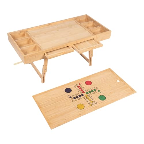 genialo Bambus Spiel- und Puzzletisch, Tisch mit 2 Schubladen & 6 Organisationsboxen, magnetischer Deckel, klappbar von genialo