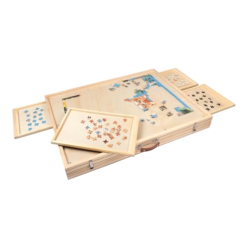 genialo Puzzletisch für 1500 & 3000 Puzzleteile, Puzzlebrett Puzzleboard mit 8 Schubladen & Trageriemen, faltbar von genialo