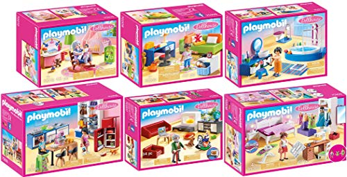 geobra Brandstätter PLAYMOBIL® Dollhouse 6er Set 70206 70207 70208 70209 70210 70211 Küche + Wohnzimmer + Schlafzimmer + Jugendzimmer + Babyzimmer + Badezimmer von geobra Brandstätter