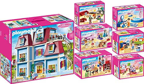 geobra Brandstätter PLAYMOBIL® Dollhouse 7er Set 70205 70206 70207 70208 70209 70210 70211 Puppenhaus + Küche + Wohnzimmer + Schlafzimmer + Jugendzimmer + Babyzimmer + Badezimmer von geobra Brandstätter