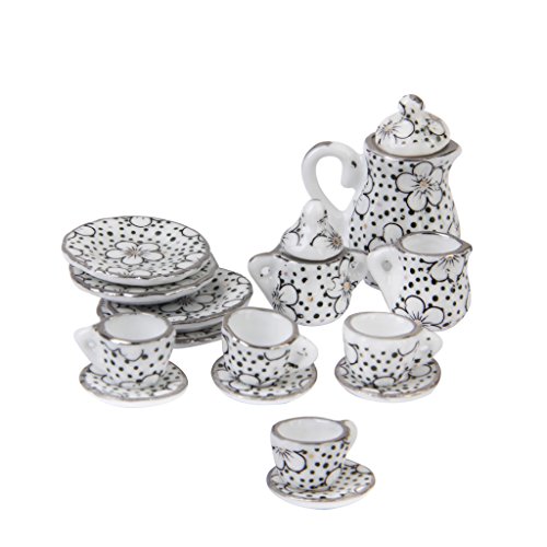15-teiliges Puppenhaus-Miniatur-Möbel-Teekannen-Set mit Deckel, Tassen, Untertassen, Porzellan-Teeservice für Maßstab 1:12 15-teiliges Puppenhaus-Miniatur-Möbel-Teekannen-Set mit Deckel, Tassen, Untertassen, Porzellan-Teeservice für Maßstab 1:12 von getuse