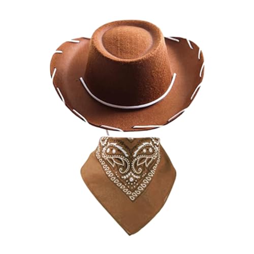 Cowboyhut und Bandana für Kinder, Set für Western-Motto-Party, Karneval, Geburtstag, Kostümzubehör, Braun Cowboyhut und Bandana für Kinder, Set für Western-Motto-Party, Karneval, Geburtstag, Kostümzubehör, Braun von getuse