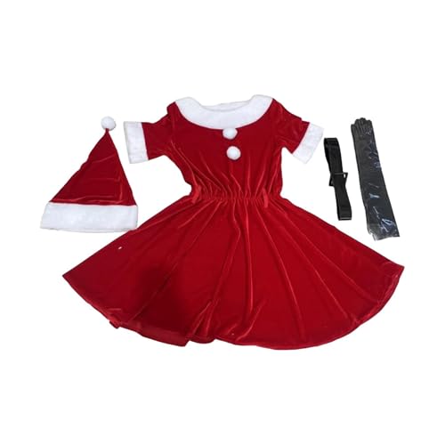 Damen Weihnachtsmann Kostüm Kleid - Mode Weihnachtskleid für Urlaub & Neujahr, Rot Outfit mit Handschuhen, Gürtel & Hut für festliche Anlässe von getuse