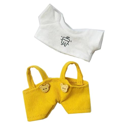 Hosenträger und T-Shirt Set für 15cm 17cm Puppen, Weiß und Gelb Plüsch Puppenkleidung zum Ankleiden für Jungen Hosenträger und T-Shirt Set für 15cm 17cm Puppen, Weiß und Gelb Plüsch Puppenkleidung zum Ankleiden für Jungen von getuse