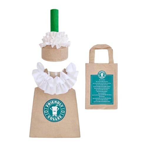 Kaffee-Kostüm-Set für Halloween, Karneval und Cosplay mit Schürze, Hut und Tasche für Erwachsene und Kinder- Kids M Kaffee-Kostüm-Set für Halloween, Karneval und Cosplay mit Schürze, Hut und Tasche für Erwachsene und Kinder- Kids M von getuse