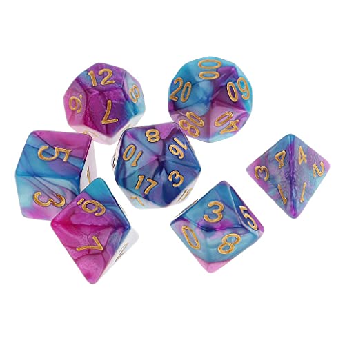 Polyedrisches Würfel-Set (D4, D6, D8, D10, D12, D20) für Dungeons & Dragons, DND, MTG RPG Tischspiele, Violett, Blau, 7-teilig von getuse