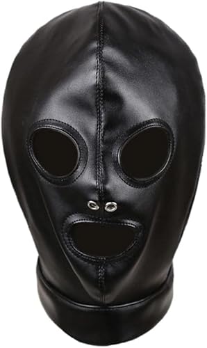 Unisex Leder Kapuze Maske Vollgesichtsabdeckung mit offenem Mund & Augen PU Leder Fesseln Kostüm für Rollenspiele, Cosplay, Halloween & Maskerade von getuse