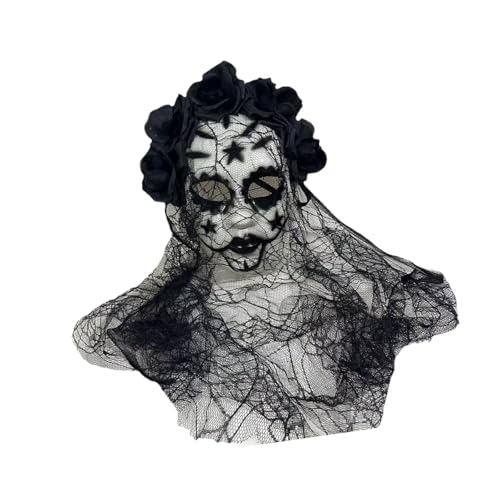 getuse Tag der Toten Maske mit Spitzenschleier und Rosenblumenkrone, 3D Zuckerschädel Maske für Erwachsene, Halloween Kostüm Accessoire- Schwarz getuse Tag der Toten Maske mit Spitzenschleier und Rosenblumenkrone, 3D Zuckerschädel Maske für Erwachsene, Halloween Kostüm Accessoire- Schwarz von getuse