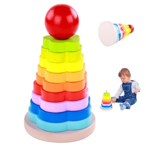 Schlagzeug Percussion Baby Stapelringe Holz Regenbogen Stapelspielzeug Baby Safe Kleinkindspielzeug entwicklungspädagogische Blumenform Stapelringe für Kinder 3+ von ggtuyt