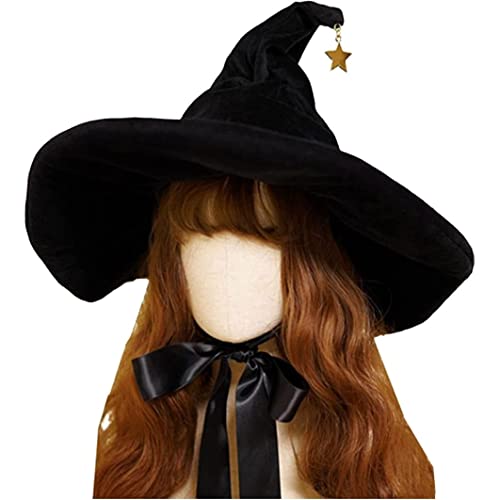 Wizard Hut Black Wizard Hut für Frauen Mädchen Lolita Halloween Hexenhut mit großem Rand Cosplay Hexenhut Party Kostüm Zauberer Hut Performance Requisiten von ggtuyt