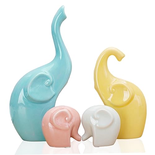 Elefant Ornament 4pcs Elefant Family Figuren Keramik Skulpturen Statuen dekorative niedliche Tiere Ornamente Handwerk für Wohnzimmer Set Home Decor Spielzeug und Spiele von ggtuyt