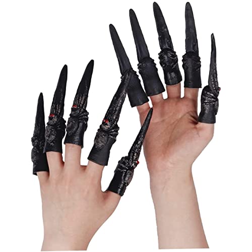 ggtuyt Halloween -Dekoration 10pcs Halloween Klauennagelring, gruselige Halloween Spinnen -Skelettkünstige Hexe Lange Finger Nägel Klauen Halloween Kostümzubehör (schwarz) von ggtuyt