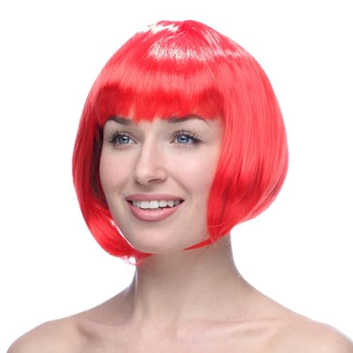 ggtuyt Halloween -Dekoration Halloween Perücken für Frauen Red Bob Perücke und Sonnenbrille Set Short Straight Party Perücke mit Pony Halloween Cosplay -Perücke für Halloween -Kost von ggtuyt