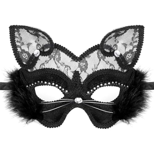 ggtuyt Halloween Dekorationen Venezianische Maskerade Maske Luxus Schwarze Katzenspitzenmaske für Kostüm Weihnachten Halloween Kostümparty Mädchen Frauen Frauen von ggtuyt