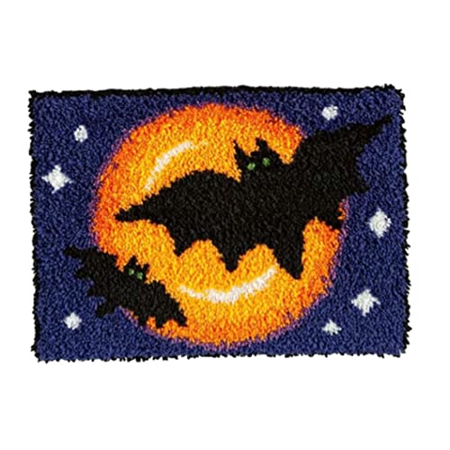 Latch Hook Kits DIY Häkelgarn Kits Halloween Fledermäuse Teppichsticke Haken Teppich Kit Wandteppich für Kinder und Erwachsene, 19,69 x 14,96 Zoll Spielzeug und Spiele von ggtuyt