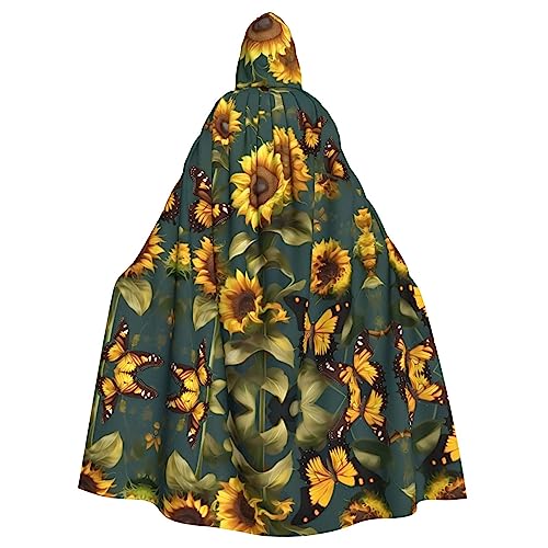 ghhkoh Vielseitiger Kapuzenumhang mit Sonnenblumen- und Schmetterlings-Aufdruck, für Damen, Herren, für Halloween, Karneval, Cosplay, Motto-Partys von ghhkoh