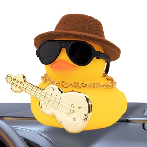 Armaturenbrett-Ente | Quietschende Gummienten, Auto-Ornamente, Auto-Armaturenbrett-Ente Dekoration mit Hut, Musikinstrument, Halskette, Sonnenbrille für Auto, Armaturenbrett, Zuhause von gifyym