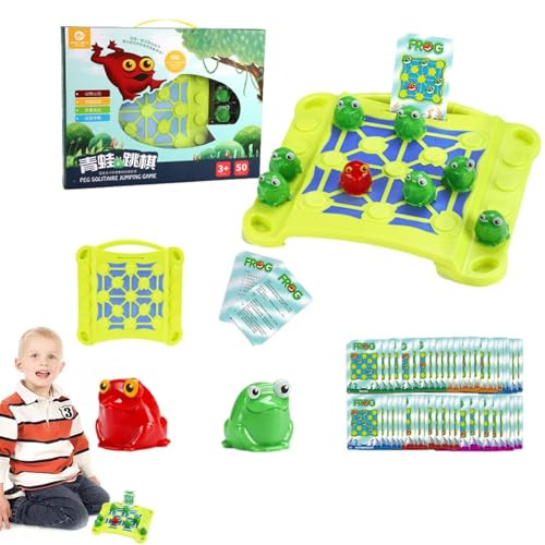 Frosch-Schach-Set,Schachbrettspiel für Kinder | Strategie-Brettspiel, Lernspielzeug mit springendem Frosch-Design, Kleinkind-Rätsel mit Spielkarten für Erwachsene und Kinder von gifyym