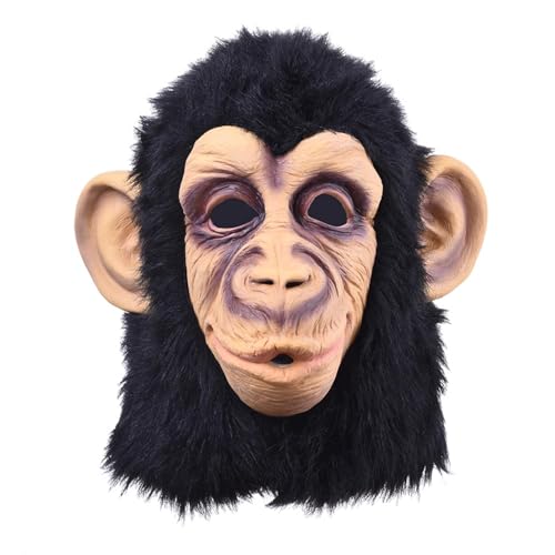 gifyym Schimpansen-Kostüm | Kinder-Gorilla-Kopfbedeckung | Kostüm Erwachsene Latexmaske | Tiermaske, schwarze Schimpansenmaske für Halloween-Cosplay-Kostüm von gifyym