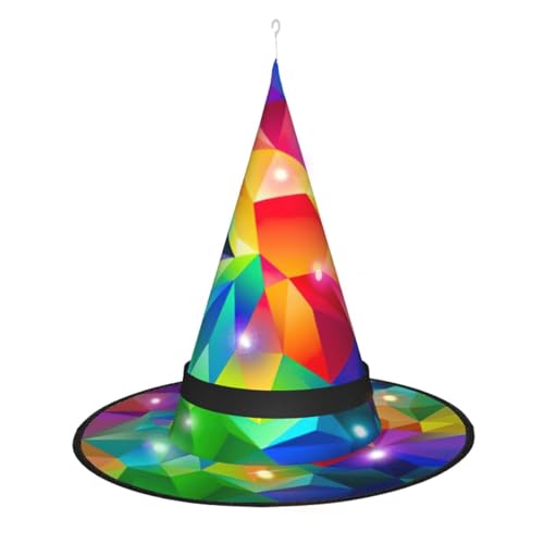 gikdlgog Halloween-Hexenhut mit Regenbogen-geometrischem Druck, leicht, bequem, multifunktional, Hexenhut-Kostüm von gikdlgog