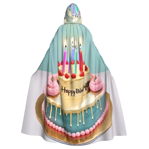 gikdlgog Happy Birthday Big Cake Print Hooded Cloak Elegant Halloween Party Cap Maskerade, Motto-Partys More Cosplay von gikdlgog