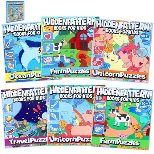 gisgfim 6 versteckte Musterbücher zum Suchen und Finden von Aktivitätenbuch für Kinder, Puzzlebuch mit über 620 versteckten Objekten zum Finden von Bilder-Puzzle-Buch-Set für Kleinkinder, Jungen, von gisgfim