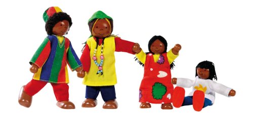 Biegepuppen "Afrikanische Familie" 4 Holzpuppen mit Kleidung von goki